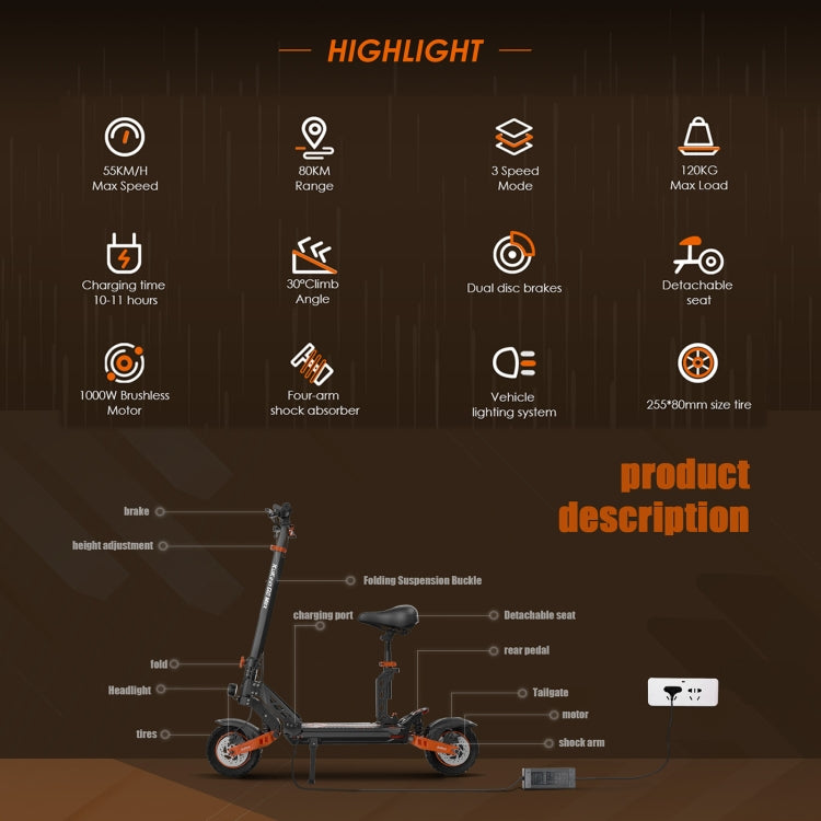 [EU Warehouse] Kukirin G2 Max 1000W 48V 20AH Three-speed Folding Electric Offroad Scooter with LED Display - Electric Scooters by Kukirin | Online Shopping UK | buy2fix