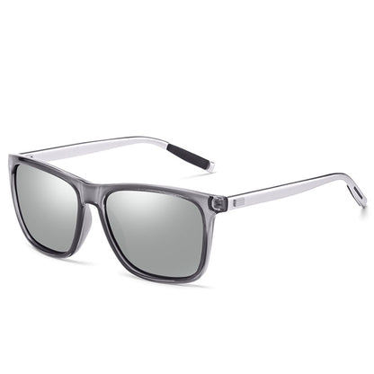 Men Retro Fashion Aluminum Magnesium Frame UV400 Polarized Sunglasses  (Grey+ Silver) - Sunglasses by buy2fix | Online Shopping UK | buy2fix