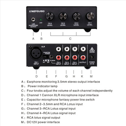 LINEPAUDIO B895 Five-channel Stereo Microphone Mixer with Earphone Monitoring(Black) - Consumer Electronics by buy2fix | Online Shopping UK | buy2fix
