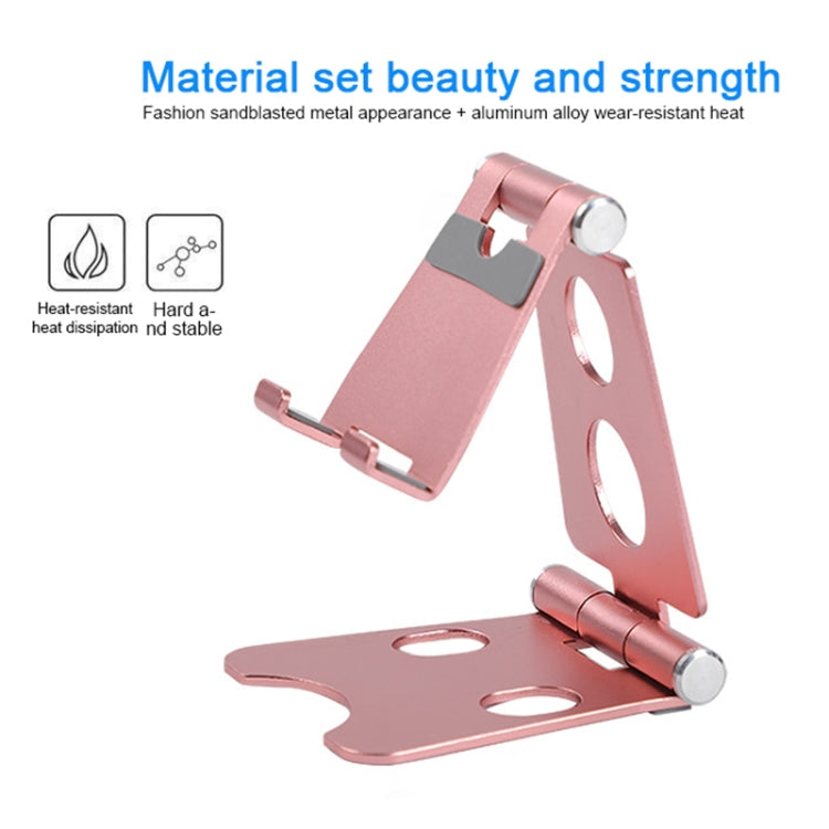 ROOSTAND R2 Aluminum Alloy Mobile Desktop Tablet Bracket Double Folding Lazy Artifact, Size: 6.4x7x9cm(Rose Gold) - Desktop Holder by buy2fix | Online Shopping UK | buy2fix