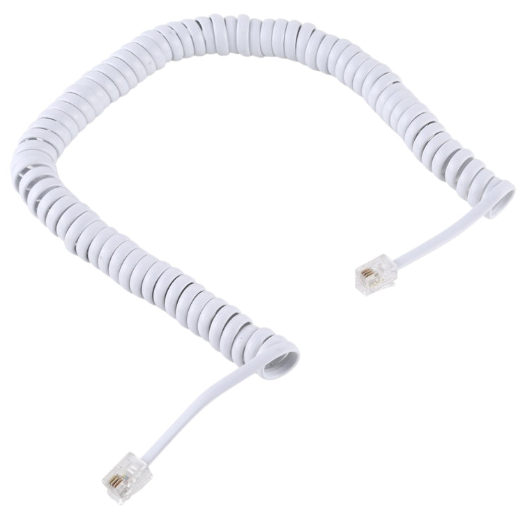 4 Core Male to Male RJ11 Spring Style Telephone Extension Coil Cable Cord Cable, Stretch Length: 2m(White) - Computer & Networking by buy2fix | Online Shopping UK | buy2fix