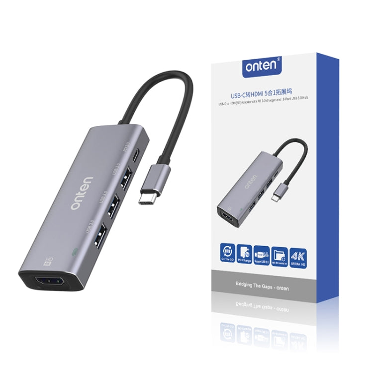 Onten OT-95123 5 in 1 Multifunctional Type-C + USB + HDMI Docking Station, Cable Length: 145mm(Silver) - Computer & Networking by Onten | Online Shopping UK | buy2fix