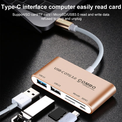 COMBO T-693 5 in 1 USB-C / Type-C to SD / TF / Micro SD Card Slot + USB 3.0 + USB 2.0Ports OTG HUB Card Reader(Silver) - Computer & Networking by buy2fix | Online Shopping UK | buy2fix