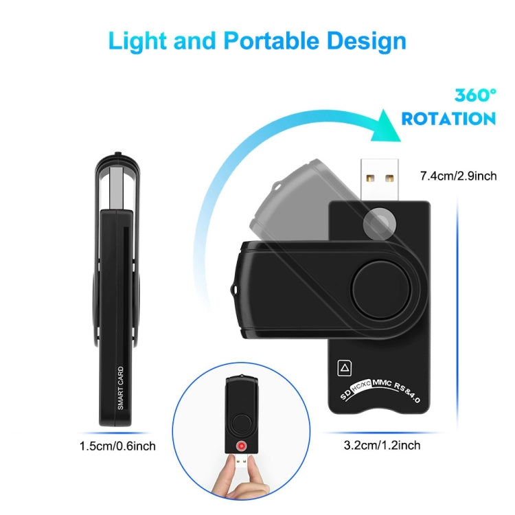 Rocketek CR310-B USB3.0 Multi-function IC Smart Card / SD / TF / SIM Card Reader -  by ROCKETEK | Online Shopping UK | buy2fix