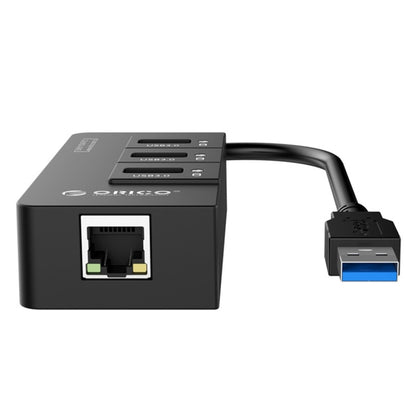 ORICO HR01-U3 ABS 3 Ports USB3.0 HUB Splitter with External RJ45 Gigabit Ethernet Network Card 5 Gbps for Laptops / Desktop / Ultrabook etc.(Black) - USB 3.0 HUB by ORICO | Online Shopping UK | buy2fix