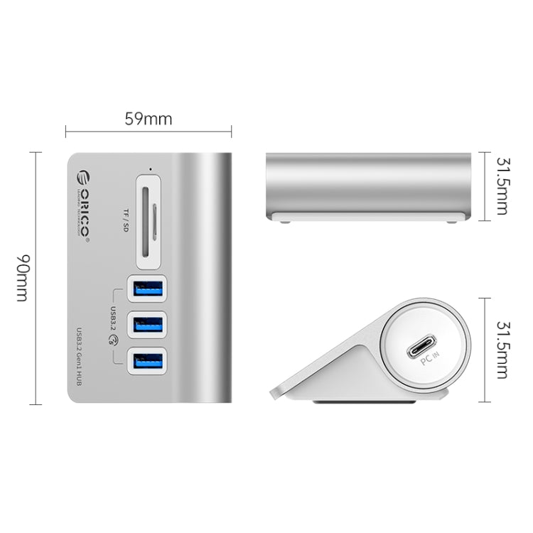 ORICO M3UT3 3-port USB 3.2 HUB with Card Reader (Silver) -  by ORICO | Online Shopping UK | buy2fix