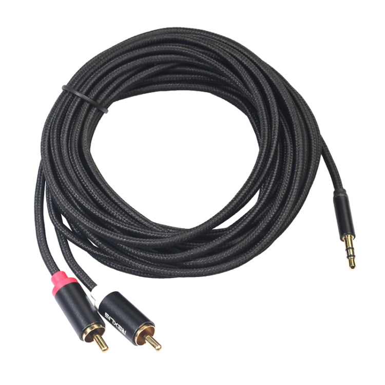 REXLIS 3635 3.5mm Male to Dual RCA Gold-plated Plug Black Cotton Braided Audio Cable for RCA Input Interface Active Speaker, Length: 10m - RCA Cable by REXLIS | Online Shopping UK | buy2fix