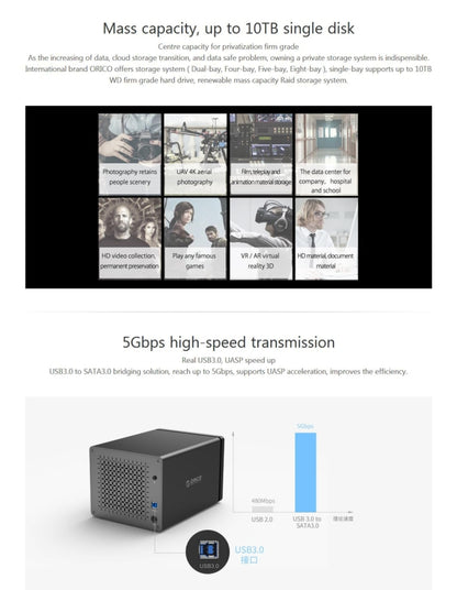 ORICO NS500-RU3 5-bay USB 3.0 Type-B to SATA External Hard Disk Box Storage Case Hard Drive Dock with Raid for 3.5 inch SATA HDD, Support UASP Protocol - HDD Enclosure by ORICO | Online Shopping UK | buy2fix