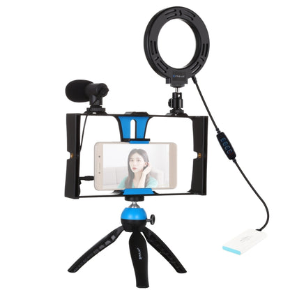 PULUZ 4 in 1 Vlogging Live Broadcast Smartphone Video Rig + 4.7 inch 12cm Ring LED Selfie Light Kits with Microphone + Tripod Mount + Cold Shoe Tripod Head for iPhone, Galaxy, Huawei, Xiaomi, HTC, LG, Google, and Other Smartphones(Blue) - Camera Accessories by PULUZ | Online Shopping UK | buy2fix
