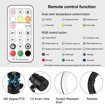 PULUZ 10.2 inch 26cm Marquee LED RGBWW Selfie Beauty Light + Desktop Tripod Mount 168 LED Dual-color Temperature Dimmable Ring Vlogging Photography Video Lights with Cold Shoe Tripod Ball Head & Remote Control & Phone Clamp(Black) - Ring Light by PULUZ | Online Shopping UK | buy2fix