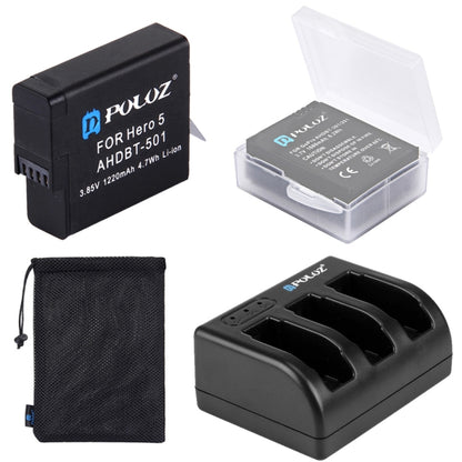 PULUZ 4 in 1 AHDBT-501 3.85V 1220mAh Battery + AHDBT-501 3-channel Battery Charger +  Mesh Storage Bag + Battery Storage Box Kits for GoPro HERO7 /6 /5 -  by PULUZ | Online Shopping UK | buy2fix