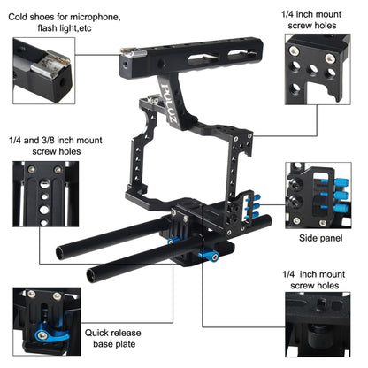 PULUZ Camera Cage Handle Stabilizer for Sony A7 & A7S & A7R, A7 II & A7R II & A7S II, A7R III & A7S III, A7R IV, A6000, A6500, A6300, Panasonic Lumix DMC-GH4(Blue) - Camera Cage by PULUZ | Online Shopping UK | buy2fix