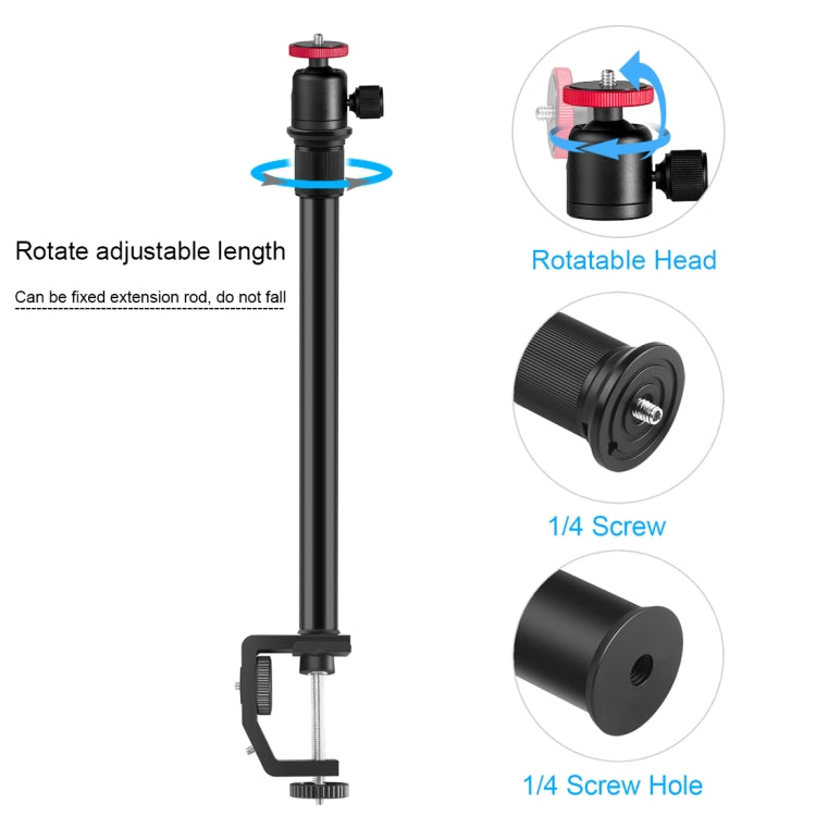 PULUZ C Clamp Mount Light Stand Extension Central Shaft Rod Monopod Holder Kits with Ball-Head, Rod Length: 33-60cm(Black) - Camera Accessories by PULUZ | Online Shopping UK | buy2fix