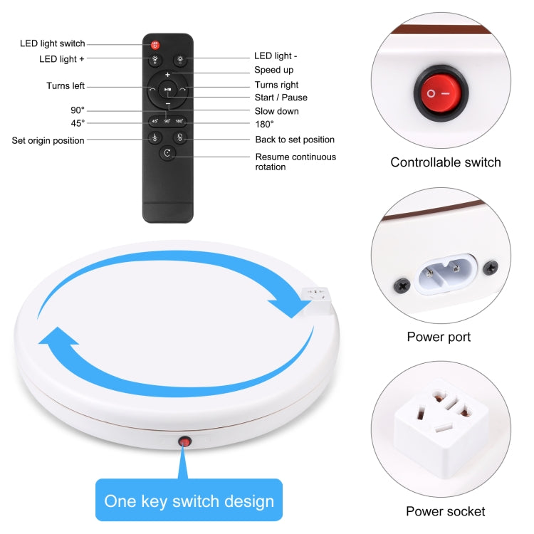 PULUZ 45cm Remote Control Adjusting Speed Rotating Turntable Display Stand with Power Socket, White, Load 100kg(EU Plug) - Camera Accessories by PULUZ | Online Shopping UK | buy2fix