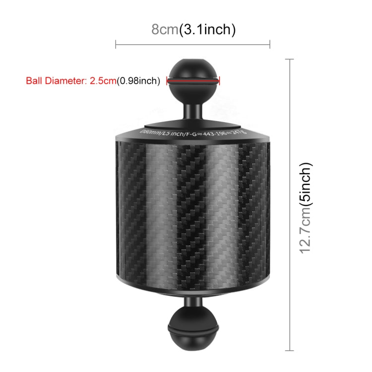 PULUZ 6.1 inch 15.5cm Length 80mm Diameter Dual Balls Carbon Fiber Floating Arm, Ball Diameter: 25mm, Buoyancy: 400g Phone - Diving Accessories by PULUZ | Online Shopping UK | buy2fix