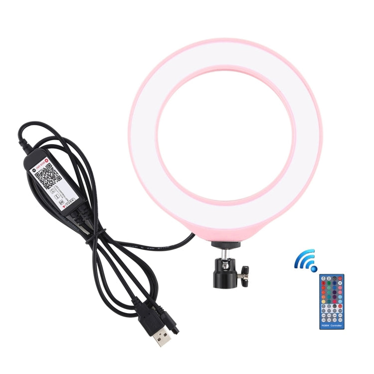 PULUZ 6.2 inch 16cm USB RGBW Dimmable LED Ring Vlogging Photography Video Lights  with Cold Shoe Tripod Ball Head & Remote Control(Pink) - Ring Light by PULUZ | Online Shopping UK | buy2fix