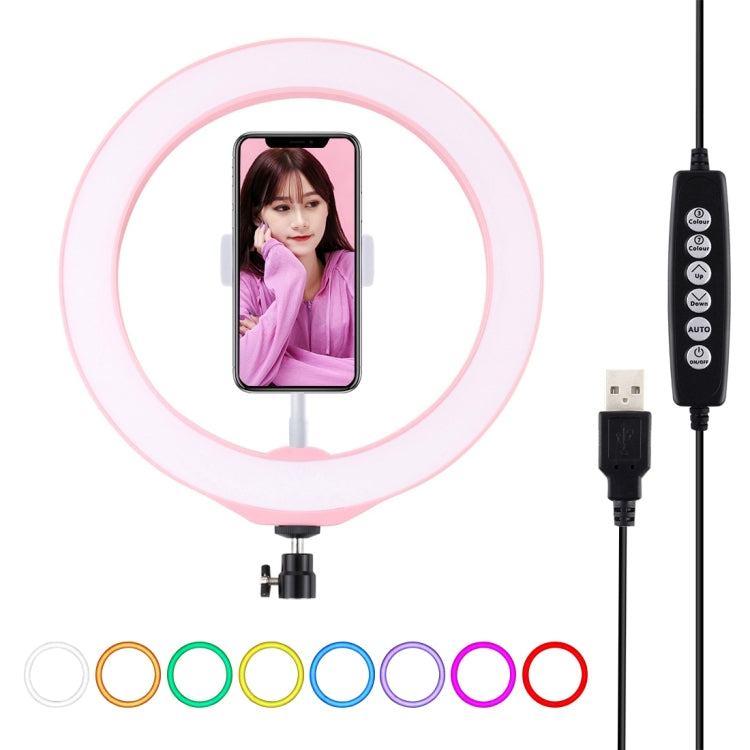 PULUZ 10.2 inch 26cm USB 10 Modes 8 Colors RGBW Dimmable LED Ring Vlogging Photography Video Lights with Cold Shoe Tripod Ball Head & Phone Clamp(Pink) - Ring Light by PULUZ | Online Shopping UK | buy2fix