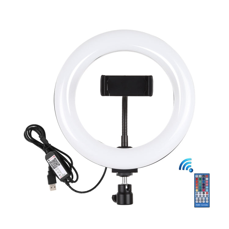 PULUZ 7.9 inch 20cm USB RGB Dimmable LED Dual Color Temperature LED Curved Light Ring Vlogging Selfie Photography Video Lights with Phone Clamp(Black) - Ring Light by PULUZ | Online Shopping UK | buy2fix