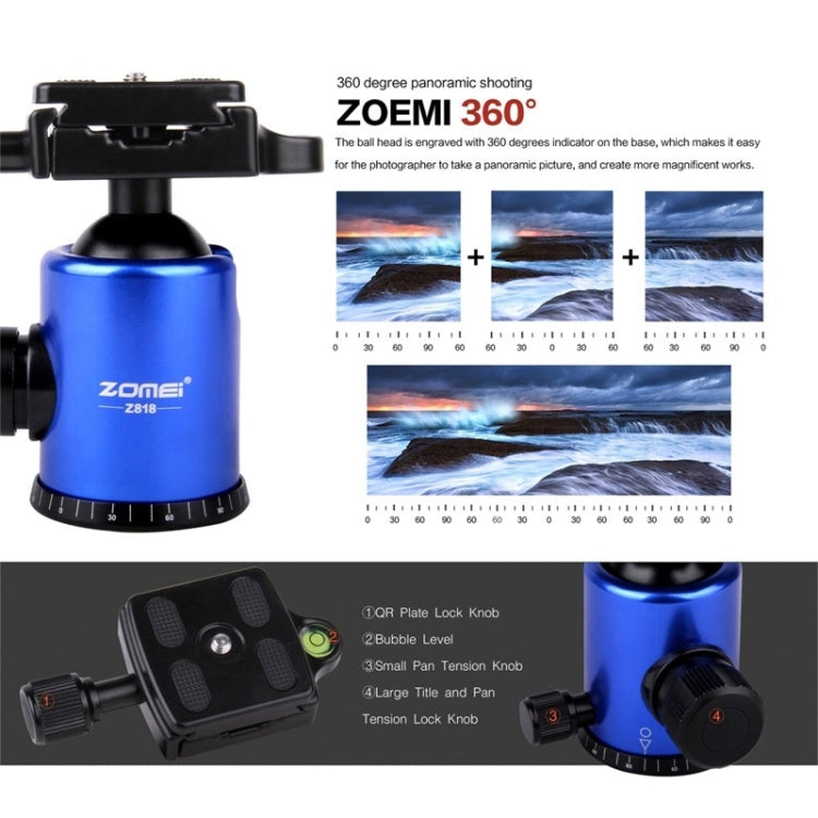 ZOMEI Z888 Portable Professional Travel Aluminium Tripod Monopod with Ball Head for Digital Camera(Blue) - Tripods by ZOMEI | Online Shopping UK | buy2fix