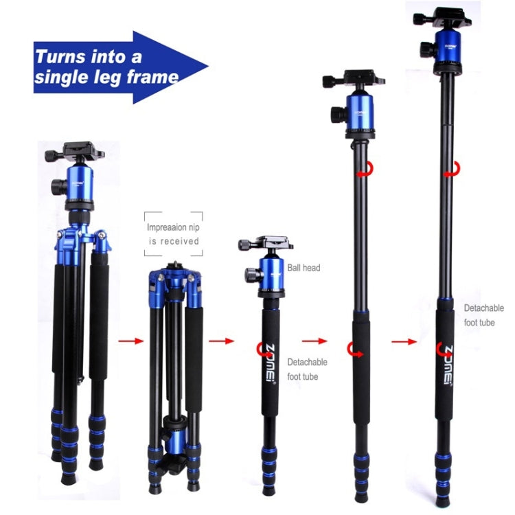 ZOMEI Z888 Portable Professional Travel Aluminium Tripod Monopod with Ball Head for Digital Camera(Blue) - Tripods by ZOMEI | Online Shopping UK | buy2fix