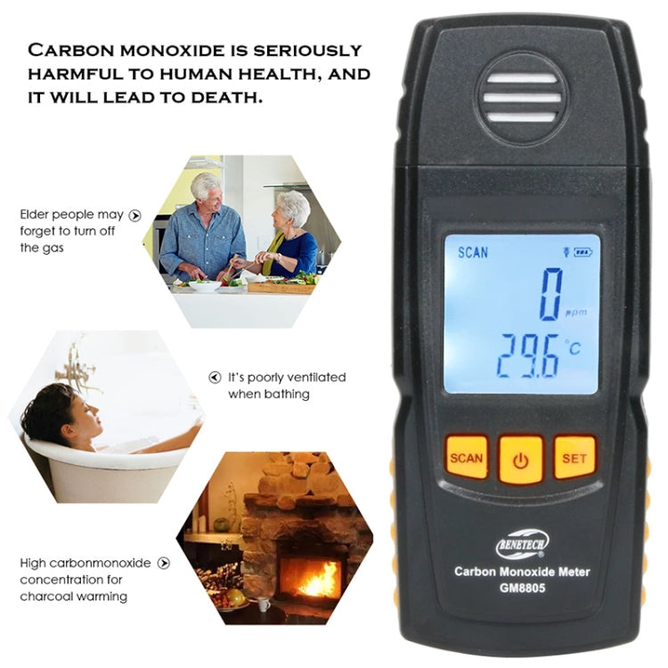 BENETECH GM8805 LCD Display Handheld Carbon Monoxide CO Monitor Detector Meter Tester, Measure Range: 0-1000ppm(Black) - Gas Monitor by BENETECH | Online Shopping UK | buy2fix