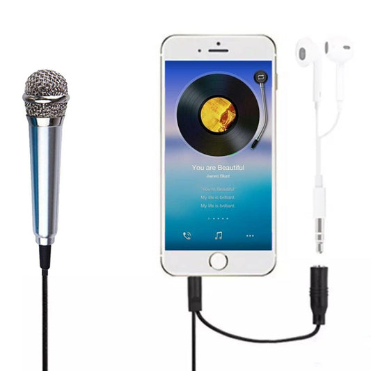 3.5mm Male + 3.5mm Female Ports Mini Household Mobile Phone Sing Song Metal Condenser Microphone, Compatible with IOS / Android System(Silver) - Apple Accessories by buy2fix | Online Shopping UK | buy2fix