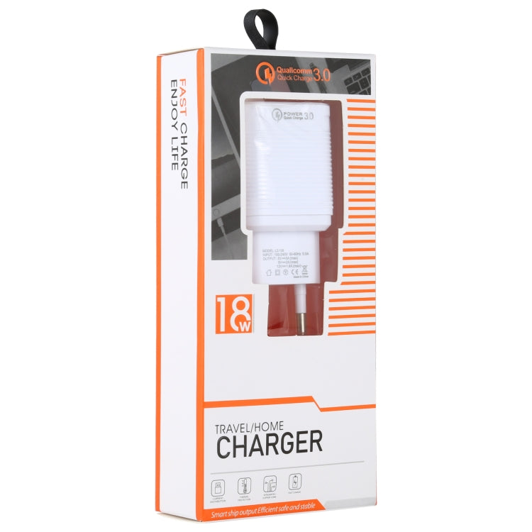 LZ-728 2 in 1 18W QC 3.0 USB Interface Travel Charger + USB to USB-C / Type-C Data Cable Set, EU Plug, Cable Length: 1m(White) - Mobile Accessories by buy2fix | Online Shopping UK | buy2fix