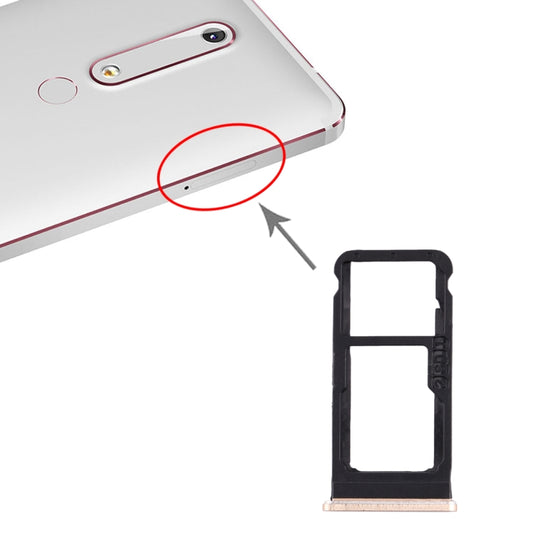 SIM Card Tray + SIM Card Tray / Micro SD Card Tray for Nokia 6.1 / 6 (2018) / TA-1043 TA-1045 TA-1050 TA-1054 TA-1068 (Gold) - Card Tray by buy2fix | Online Shopping UK | buy2fix