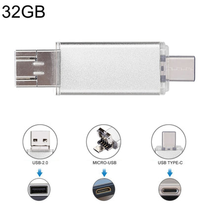 32GB 3 in 1 USB-C / Type-C + USB 2.0 + OTG Flash Disk, For Type-C Smartphones & PC Computer (Silver) - U Disk & Card Reader by buy2fix | Online Shopping UK | buy2fix