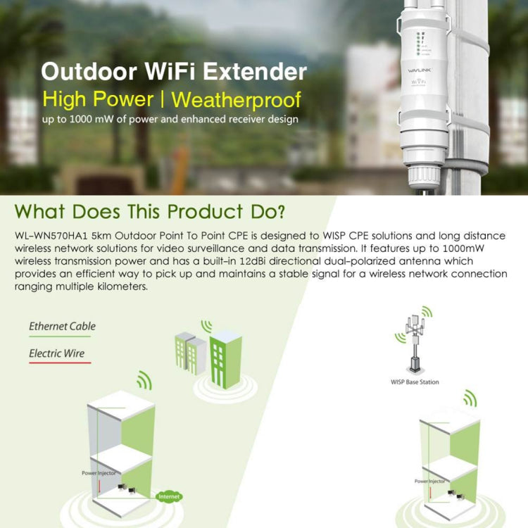 AC600 High Power Dual Band Outdoor Wi-Fi Range Extender - Security by buy2fix | Online Shopping UK | buy2fix