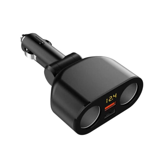 2 Cigarette Lighters + 2 USB Ports Multi-function Car Charger with Digital Display(Black) - Car Charger by buy2fix | Online Shopping UK | buy2fix