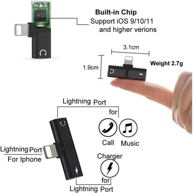 Zs-18182 2 in 1 8 Pin Male to 8 Pin Charging + 8 Pin Audio Female Connector Earphone Adapter, Supports Call & Volume Control(Gold) - Earphone Adapter by buy2fix | Online Shopping UK | buy2fix