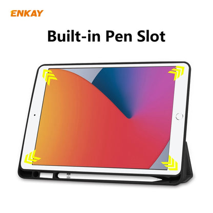 For iPad 10.2 2021 / 2020 / 2019 ENKAY ENK-8016 PU Leather + TPU Smart Case with Pen Slot(Black) - iPad 10.2 Cases by ENKAY | Online Shopping UK | buy2fix