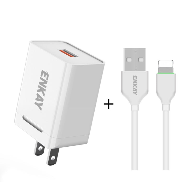 ENKAY Hat-Prince U036 18W 3A QC3.0 Fast Charging Power Adapter US Plug Portable Travel Charger With 3A 1m 8 Pin Cable - Mobile Accessories by ENKAY | Online Shopping UK | buy2fix