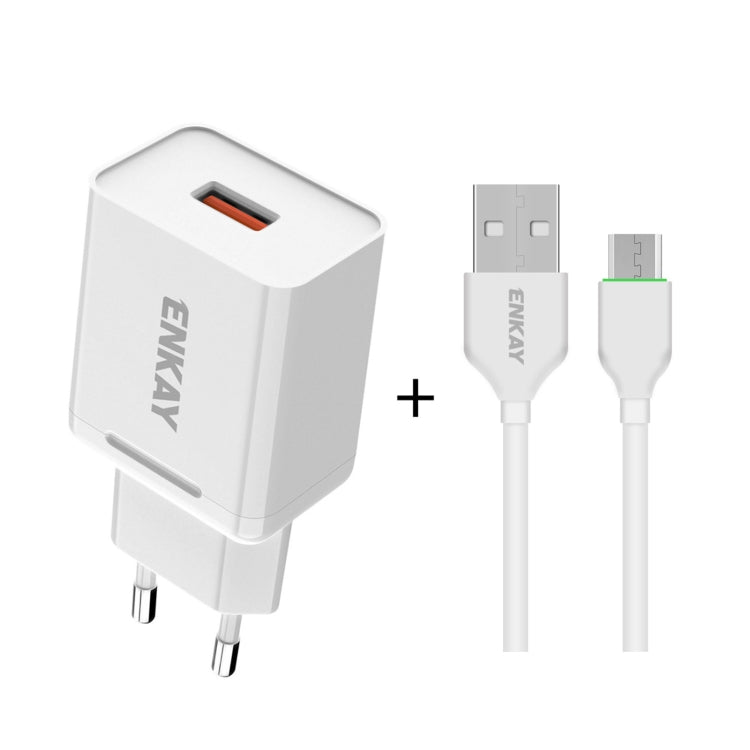 ENKAY Hat-Prince T033 18W 3A QC3.0 Fast Charging Power Adapter EU Plug Portable Travel Charger With 3A 1m Micro USB Cable - Mobile Accessories by ENKAY | Online Shopping UK | buy2fix