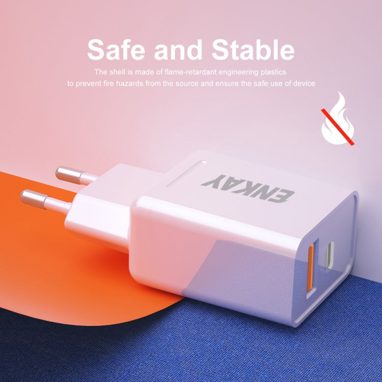 ENKAY Hat-Prince T030 18W 3A PD + QC3.0 Dual USB Fast Charging Power Adapter EU Plug Portable Travel Charger With 1m 3A 8 Pin Cable - Mobile Accessories by ENKAY | Online Shopping UK | buy2fix