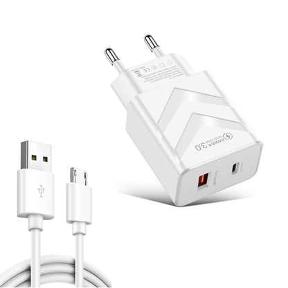 LZ-715 20W PD + QC 3.0 Dual Ports Fast Charging Travel Charger with USB to Micro USB Data Cable, EU Plug(White) - Mobile Accessories by buy2fix | Online Shopping UK | buy2fix