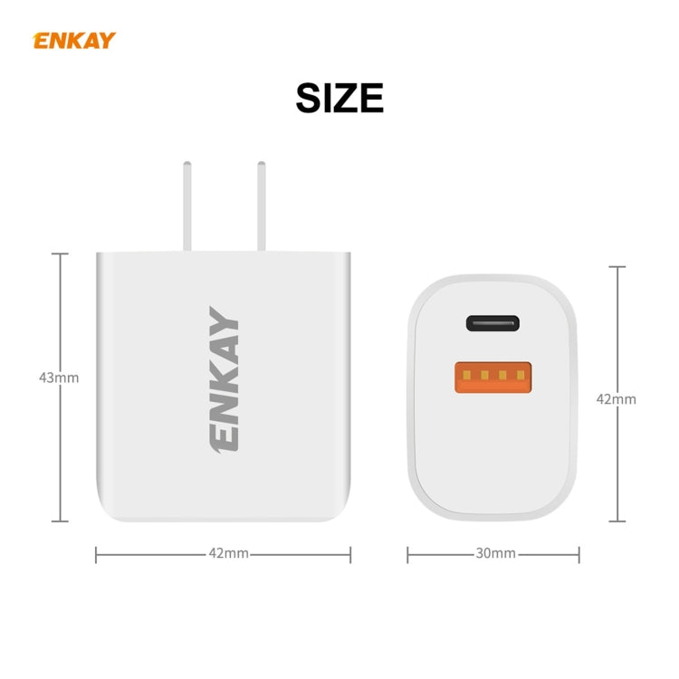 ENKAY Hat-Prince 20W PD Type-C + QC 3.0 USB Fast Charging Travel Charger Power Adapter with Fast Charge Data Cable, US Plug(With Type-C Cable) - Apple Accessories by ENKAY | Online Shopping UK | buy2fix