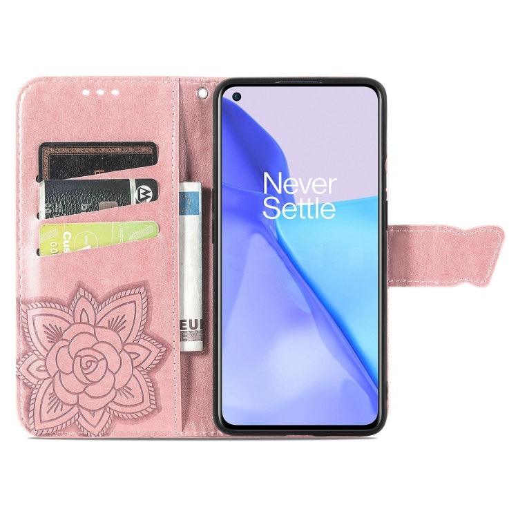 For OnePlus 9 Butterfly Love Flowers Embossed Horizontal Flip Leather Case with Holder & Card Slots & Wallet & Lanyard(Rose Gold) - OnePlus Cases by buy2fix | Online Shopping UK | buy2fix