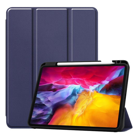 For iPad Pro 11 2022 / 2021 / 2020 ENKAY 3-Folding Shockproof TPU Cover Custer Texture PU Leather Tablet Case with Pencil Slot & Holder & Sleep / Wake-up Function(Dark Blue) - iPad Pro 11 (2022/2021) Cases by ENKAY | Online Shopping UK | buy2fix