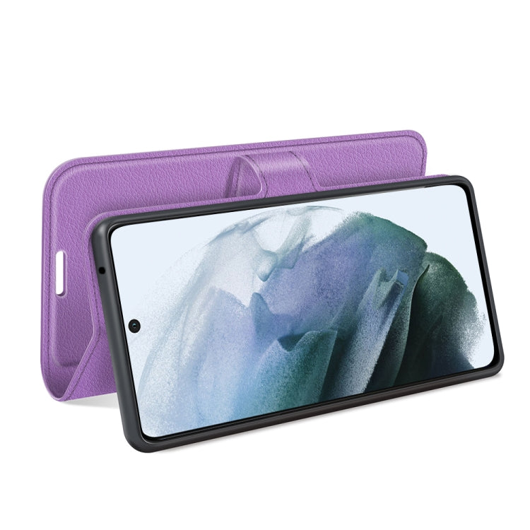 For Galaxy S21 FE Litchi Texture Horizontal Flip Protective Case with Holder & Card Slots & Wallet(Purple) - Samsung Accessories by buy2fix | Online Shopping UK | buy2fix