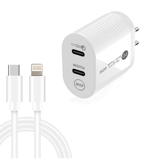 40W Dual Port PD / Type-C Fast Charger with Type-C to 8 Pin Data Cable, US Plug(White) - Apple Accessories by buy2fix | Online Shopping UK | buy2fix