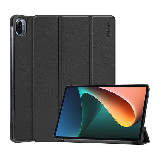 For Xiaomi Mi Pad 5 / 5 Pro ENKAY Custer Texture Horizontal Flip PU+PC Leather Case with Three-folding Holder & Sleep / Wake-up Function(Black) - Xiaomi Accessories by ENKAY | Online Shopping UK | buy2fix