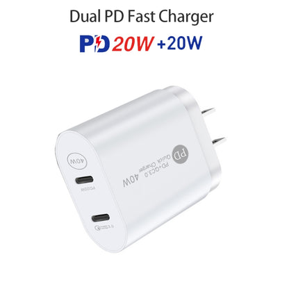002 40W Dual Port PD USB-C / Type-C Fast Charger for iPhone / iPad Series, US Plug(White) - Apple Accessories by buy2fix | Online Shopping UK | buy2fix