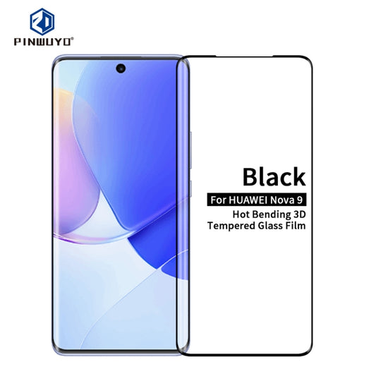 For Huawei nova 9 PINWUYO 9H 3D Hot Bending Tempered Glass Film(Black) - Huawei Tempered Glass by PINWUYO | Online Shopping UK | buy2fix