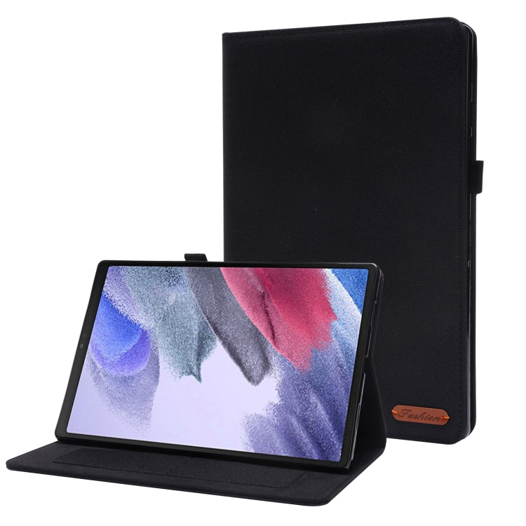 For Samsung Galaxy Tab A8 10.5 2021 Horizontal Flip Fabric PU Leather Tablet Case with Card Slots & Holder(Black) - Samsung Accessories by buy2fix | Online Shopping UK | buy2fix