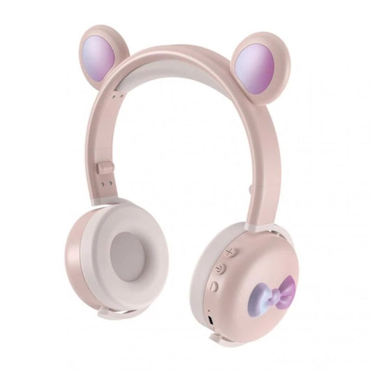 AEC BK7 Cute Bear Children Wireless Bluetooth Headset with LED Light(Pink) - Apple Accessories by AEC | Online Shopping UK | buy2fix