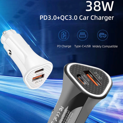 TE-P23 38W PD USB-C / Type-C + QC3. 0 USB Triangle Car Charger + USB-C / Type-C to 8 Pin Data Cable, Length: 1m(White) - In Car by buy2fix | Online Shopping UK | buy2fix