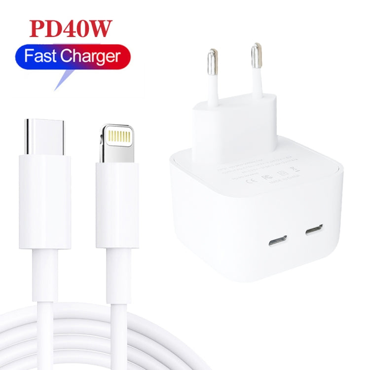 SDC-40W Dual PD USB-C / Type-C Ports Charger with 1.5m Type-C to 8 Pin Data Cable, EU Plug - USB Charger by buy2fix | Online Shopping UK | buy2fix