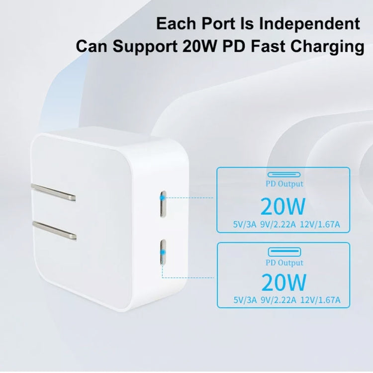 SDC-40W Dual PD USB-C / Type-C Ports Charger with 1.5m Type-C to 8 Pin Data Cable, EU Plug - USB Charger by buy2fix | Online Shopping UK | buy2fix